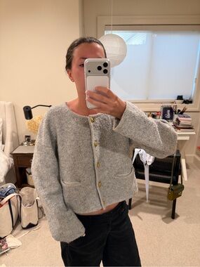Grey Gold Button-Front Women's Sweater Cardigan